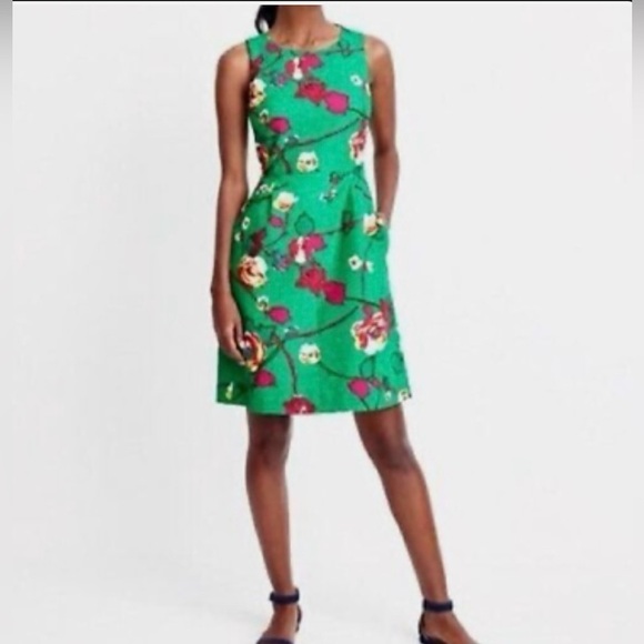 J. Crew Dresses & Skirts - J. Crew Pleated Shift Dress Floral Green Linen Sleeveless Knee Length Size 2